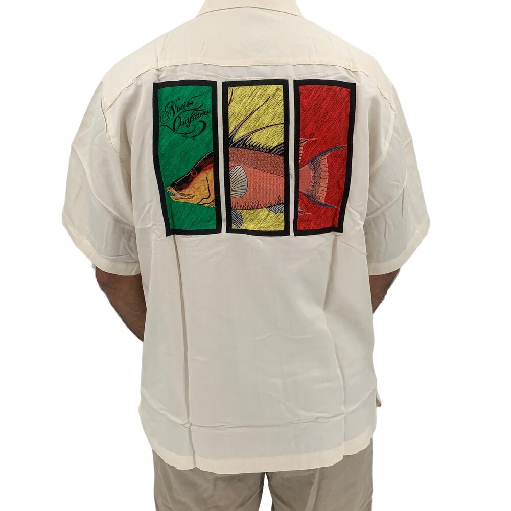 NATIVE OUTFITTERS Camp Shirt Size S New $99 Cream Ivory Hogfish Boating Water